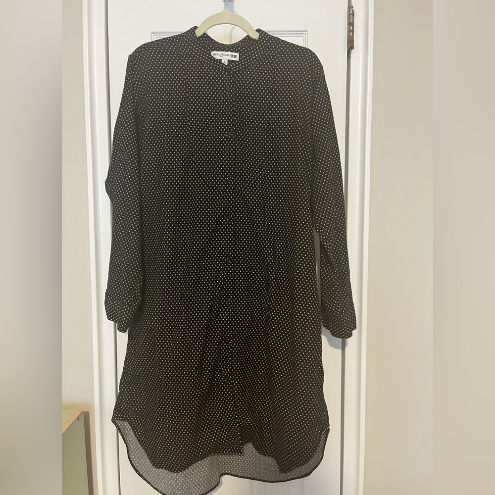 Ines de La Fressange Uniqlo black multi-colored dot shirt dress Size L